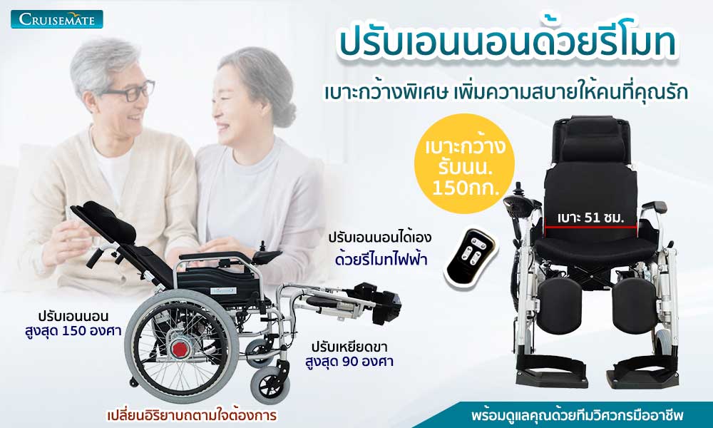 รถเข็นไฟฟ้าเบาะกว้าง ปรับนอนได้รุ่น CM-102PlusX
