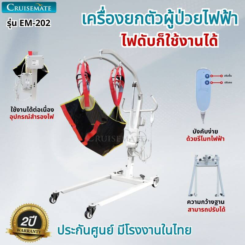 เครื่องยกตัวผู้ป่วยด้วยระยยไฟฟ้า มีอุปกรณ์สำรองไฟ