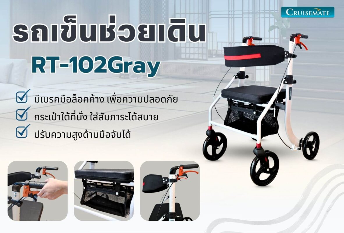 รถเข็นผู้สูงอายุ รถเข็นช่วยเดิน รุ่น RT-102Gray