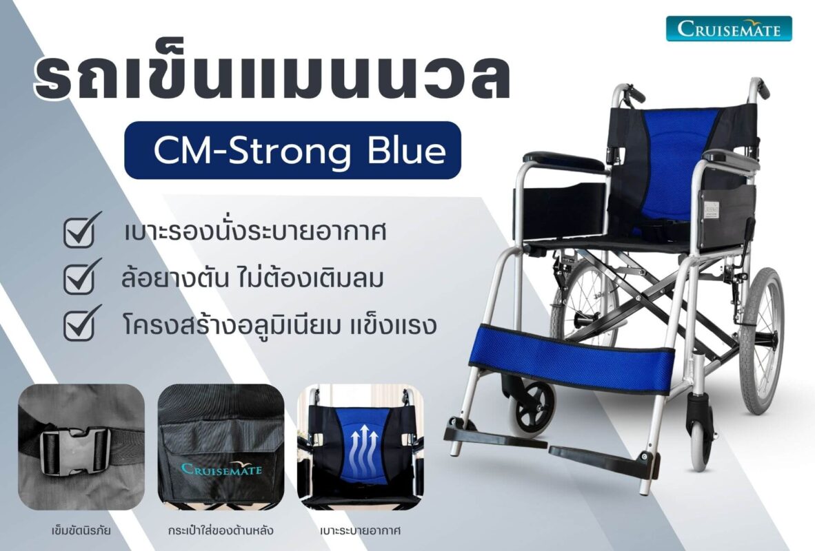 รถเข็นวีลแชร์ น้ำหนักเบา พับง่าย CM-Strong Blue