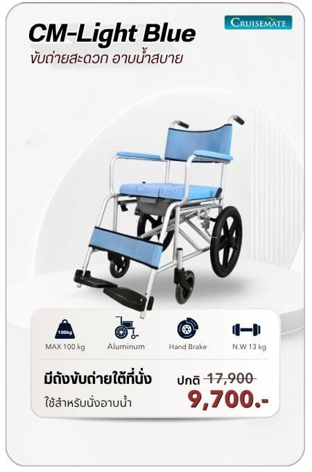รถเข็นอาบน้ำ นั่งถ่ายได้ รุ่น CM-Light Blue โปรโมชั่น 9,700 บาท